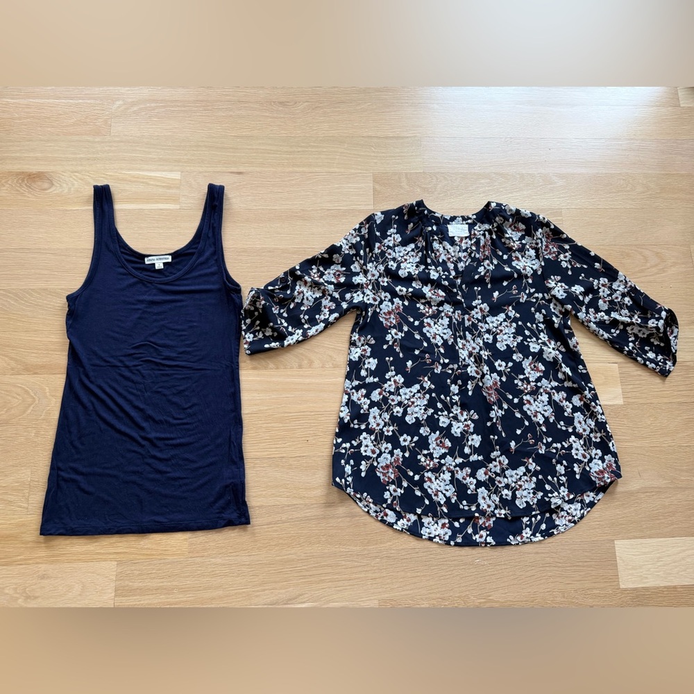 Sienna Sky Floral Blouse and Zenana Outfitters Navy Tank Top Set